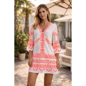 Yoana Baraschi  XS Embroidered Cotton Tunic Dress Beach Resort Boho Festival